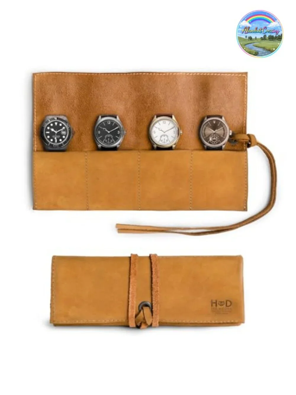 Handmade Watch Roll Organizer, Full Grain Leather, Holds 4 Watches